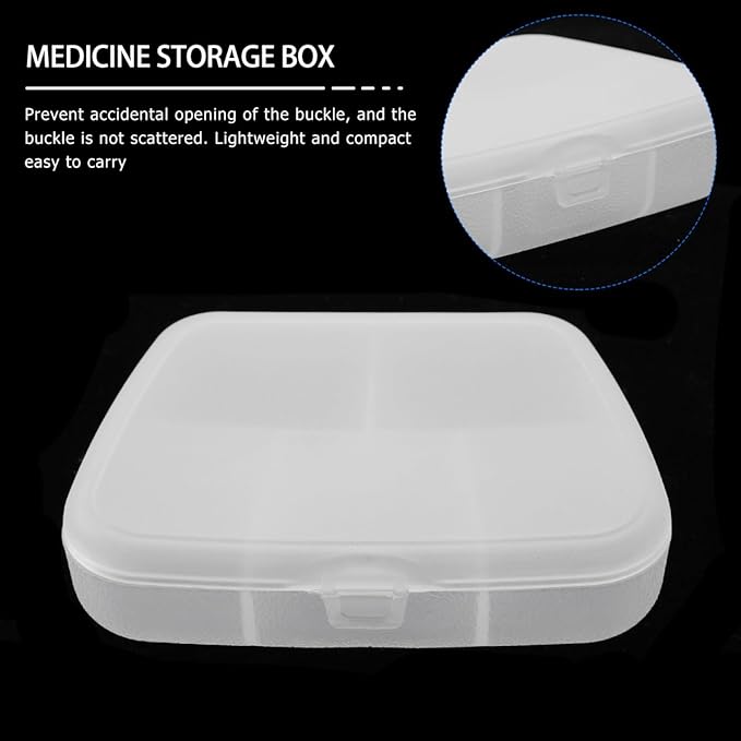 FRCOLOR Transparent 6 Compartment Pill Organizer Compact Medicine Box 3.34X2.36X0.78 Inch Portable Weekly Pill Case for Travel Home School Use