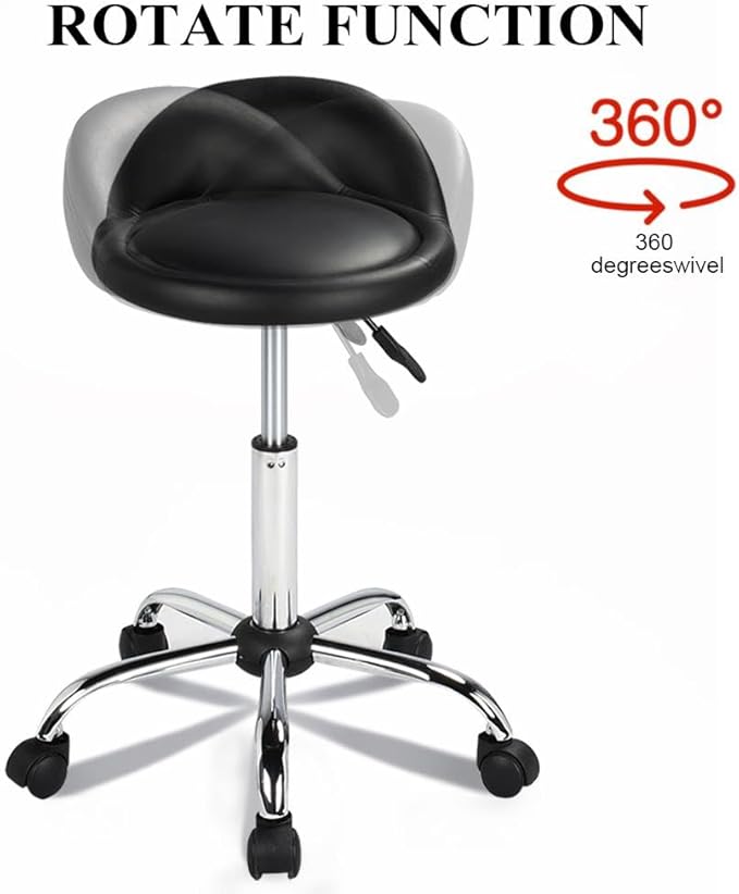 Yaheetech Height Adjustable Rolling Swivel Salon Stool Chair Hydraulic Ergonomic with Backrest Wheels for Tattoo Massage Facial Spa Manicure Dentist Clinic,Black