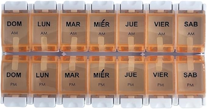 Healthaccessories Spanish Pill Box 7 Day Twice-a Day AM PM Weekly Pill Planner Organizer - Large Compartment Pill Boxes Store medications for Entire Week. Easy See Through. (Orange). para un semana.
