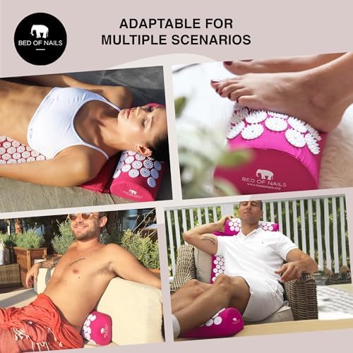 Bed of Nails Mat and Pillow Set – Original Bon Acupressure Design with 10962 Precision Nails, Mat: 28.5 x 16.5 x 1", Pillow: 14.5 x 6 x 4", Pink