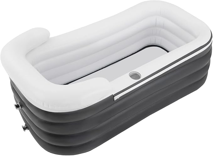 Inflatable Bathtub Adults, Portable Ice Bath Tub for Athletes, Outdoor & Indoor Freestanding Foldable Bathtub with Electric Air Pump and Cup Holder (Gray)