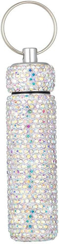 Bling Rhinestone Pill Case Portable Waterproof Pocket Pill Holder Bottle Storage with Keychain for Travel, Outdoor, Camping (ab colorful)