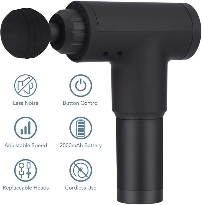 Hand held Electric Quiet Muscle Massage Gun deep Relaxation Massage Body Four Kinds of Massage Head Cordless Percussion Massager Relieve Muscle Pain and Tension (Black)