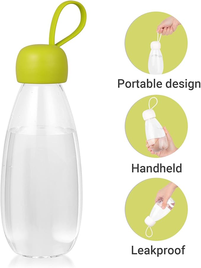 emoi BPA Free Water Bottle, 16oz/480ml Cute Water Bottle with Carrying Strap, Ideal for Kids Boys Girls Students Women Healthy Hydration-Green