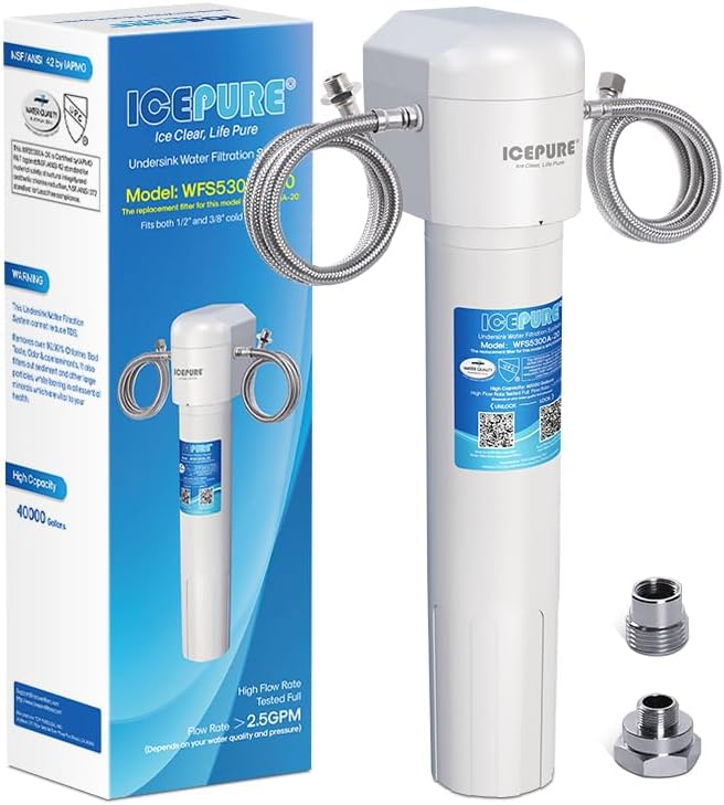 ICEPURE WFS5300A-20 5 Years or 40K Gallons Under Sink Water Filtration System, Ultra High Capacity NSF/ANSI CAN372 & 42 Certified, Direct Connect Drinking Faucet, Removes Chlorine, Odor, Heavy Metals