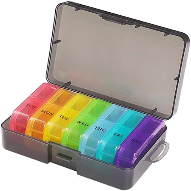 Travel Weekly Pill Organizer Case, 14 Compartments Travel Pill Box Dispenser, Portable Daily Pill Container for Carry Storage Medicine, Vitamin, Supplement, Fish Oil, Cod Liver Oil, Capsules