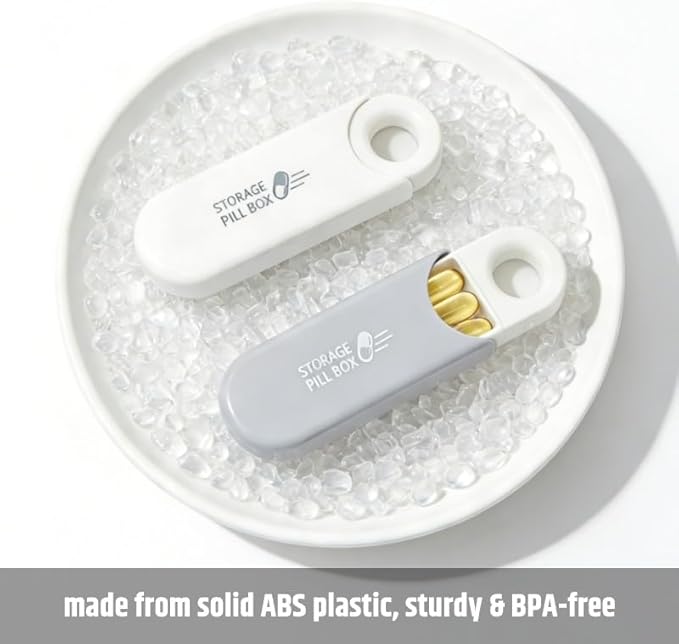 Slim Travel Pill Organizer, Small Daily Pill Case, Compact Portable Pill Holder, 3 Compartments Daily Vitamin Box (White)