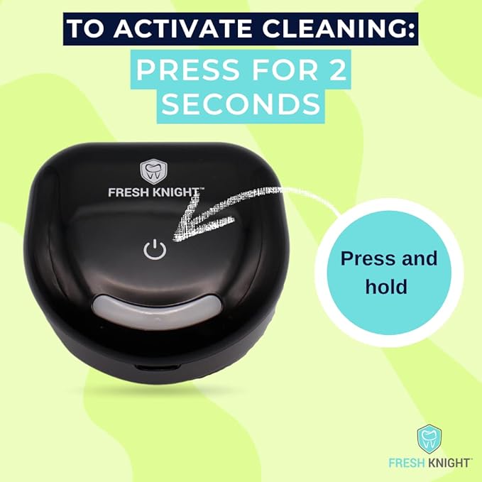 FRESH KNIGHT UV Retainer Case | UVC Retainer Cleaner, Disinfects Cleans and Removes Odors, Mouth Guard Case, compatible for Invisalign Container (Black-UV)