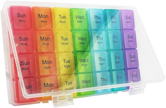 Large 7 Day Weekly Pill Organizer,4 Times a Day with Moisture-Proof Design,Portable Pill Box with Double Protection, Travel Pill Case for Vitamins and Medications