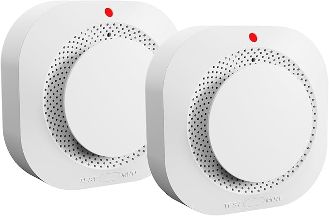 Smoke Detectors for Home,Photoelectric Wireless Fire Alarms Replaceable Battery Powered,Portable Smoke Alarm with Test/Mute Button,Attic Smoke Detector,2 Pcs(Battery Not Included)