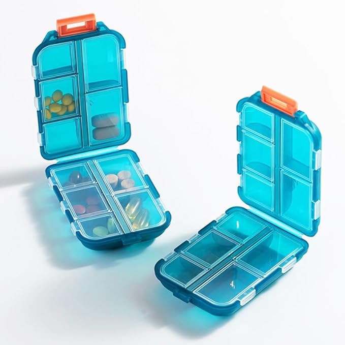 Daily Travel Pill Case Organizer, Small 10 Compartments Medicine Box Dispenser, Compact Purse Portable Pill Reminder Perfect for On-The-Go Storage Vitamin, Fish Oil, Calcium Tablet, Green