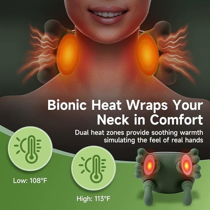 Neck Massager for Pain Relief with Heat Deep Tissue Shiatsu Neck and Shoulder Massager Bionic Hand Design for Muscle Relaxation at Home Office or Travel