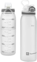 Water Bottle BPA Free Tritan with Time Markers, 30oz Large Durable Gym Plastic Bottle for Fitness, Outdoor Enthusiasts, Leakproof White (Pack of 1)