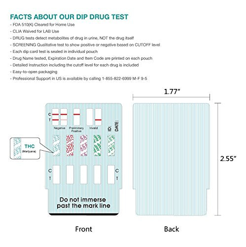 Easy@Home 5 Panel Instant Drug Test Kits - Testing Marijuana (THC), COC, OPI 2000, AMP, MET/mAMP- Urine Dip Drug Testing -#EDOAP-254-10 Pack