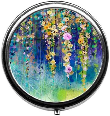Abstract Watercolor Flowers Pill Box/Pill case-Round Pill Box/case- Three-Compartment Pill Box/Pill case …