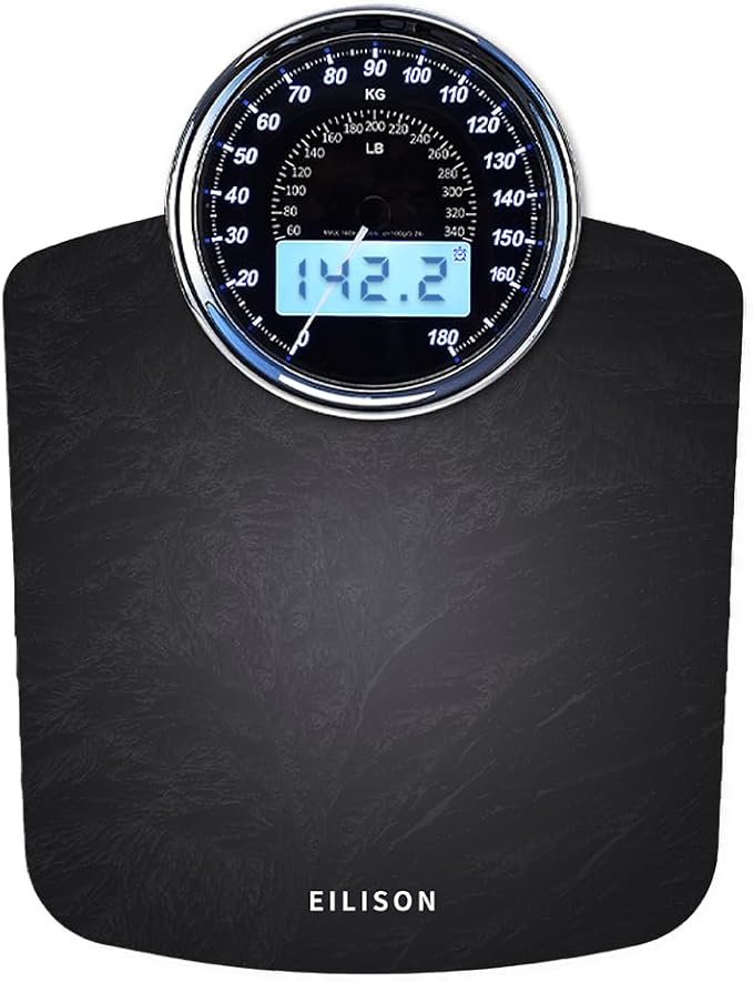 EILISON Highly Advance 2-in-1 Digital & Analog Weighing Scale for Body Weight-400lbs, 4 High Precison GX Sensor Accurate, Thick Tempered Glass, Extra Large Display (New Black)