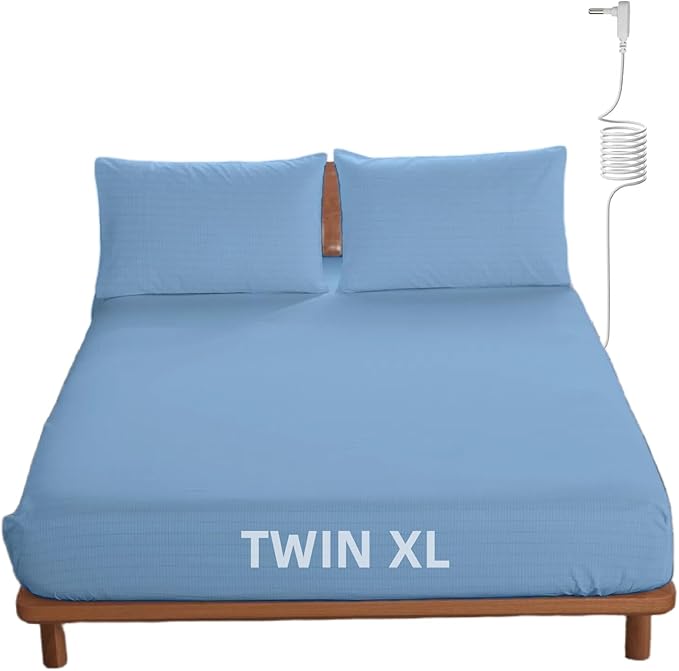 OKOHEY Grounding Fitted Sheets with 15ft Earthing Cord, Twin XL Size, 90% Organic Cotton + 10% Silver Fiber, Soft & Breathable Grounded Sheet for Better Sleep and Enhanced Wellness, Light Blue