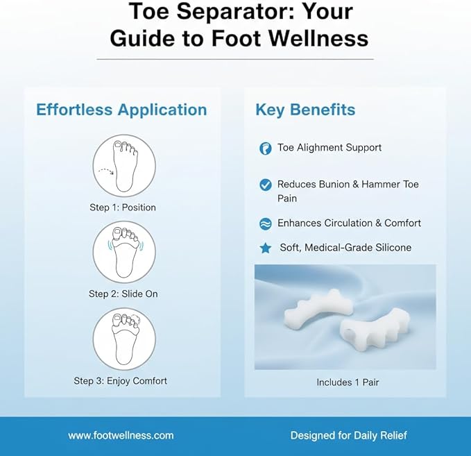 Children's Toe Separators for Functional Fitness Athletes - Toe Straighteners for Foot Pain Relief and Plantar Fasciitis - Fix Feet - Fix Toes - Fix Bunions - Toe Spacers for Crossfit White
