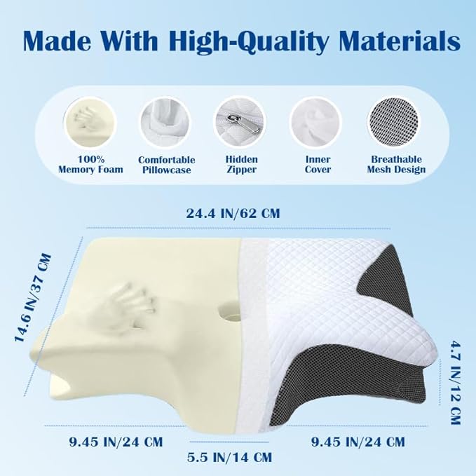Sleep Apnea Pillow, Airway Pro Cervical Pillow for Neck Pain Relief, Orthopedic Memory Foam Neck Support Pillow for Side, Back & Stomach Sleepers, Anti-Snore Ergonomic Contour Pillow (Grey)
