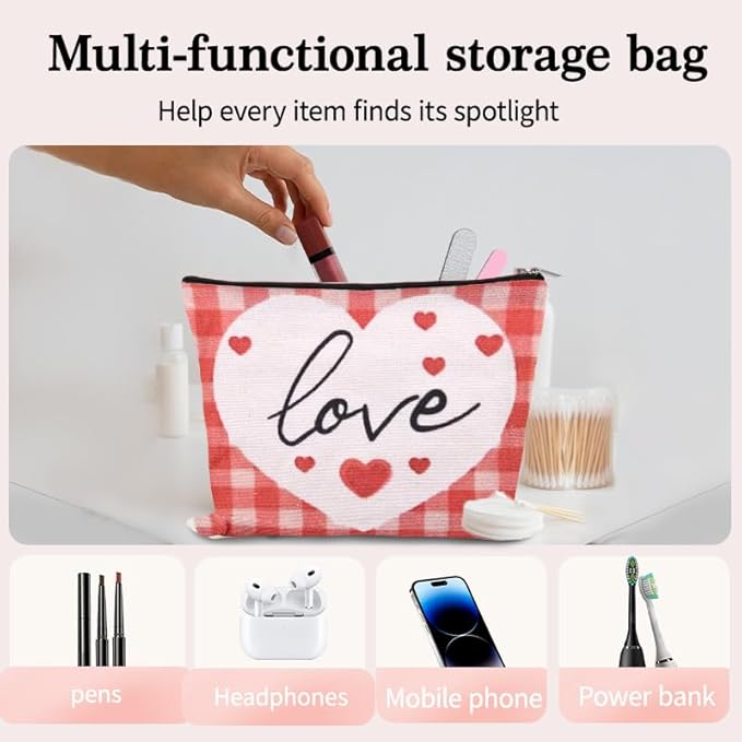 Valentines Day Toiletry Bag Pouch Love Heart Makeup Cosmetic Bag Engagement Anniversary Wedding Gifts Bags for Women Wife Girlfriend Fiancee Travel Make Up Bags Organizer Gf Graduation Bday Gift Idea