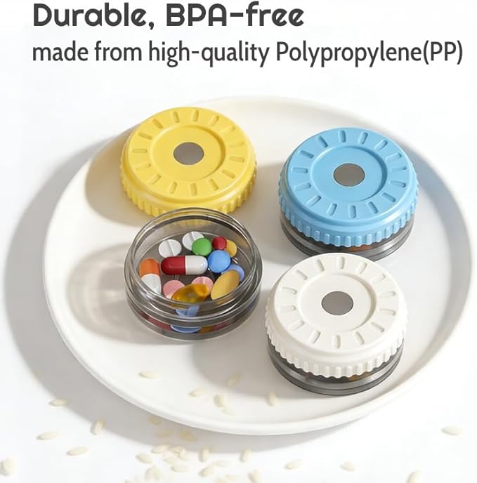 Stackable Magnetic Pill Case, Small Pill Box with Screw Cap, Moistureproof Pill Dispenser, Compact Medication & Vitamin Organizer