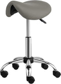 OmySalon Adjustable Saddle Stool with Footrest, Hydraulic Rolling Salon Chair, 360° Swivel Wheels Ergonomic Stool for Hair Stylists, Tattoo Artists, Office, Spa, Massage, Dental (Grey)