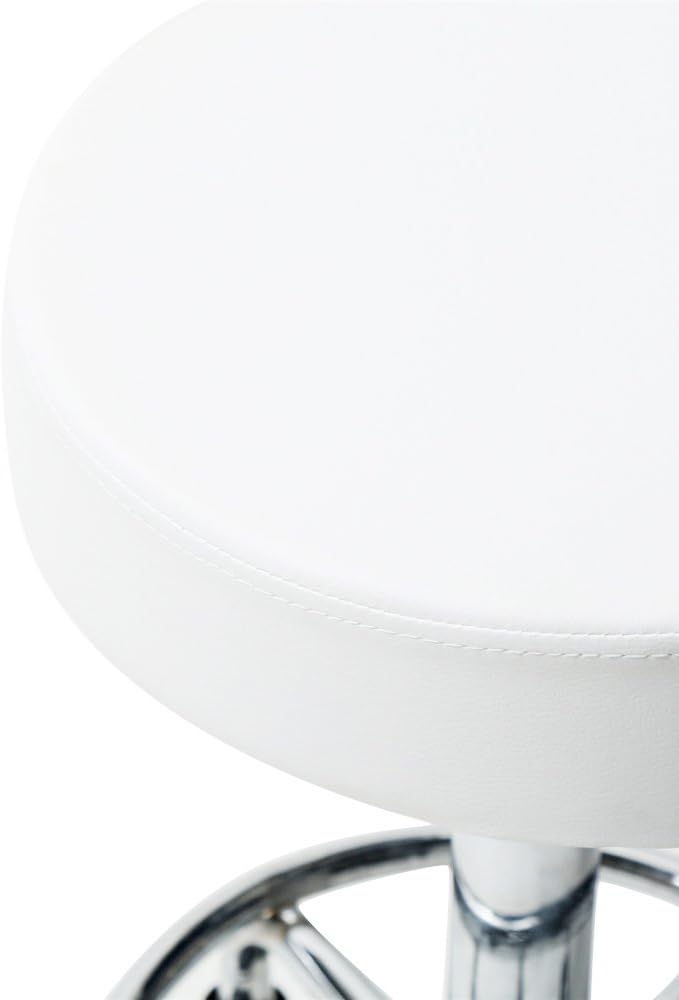 U-Kiss PU Leather Round Rolling Stool with Foot Rest Swivel Height Adjustment Medical Spa Drafting Salon Tattoo Work Office Massage Stools Task Chair (White 1)