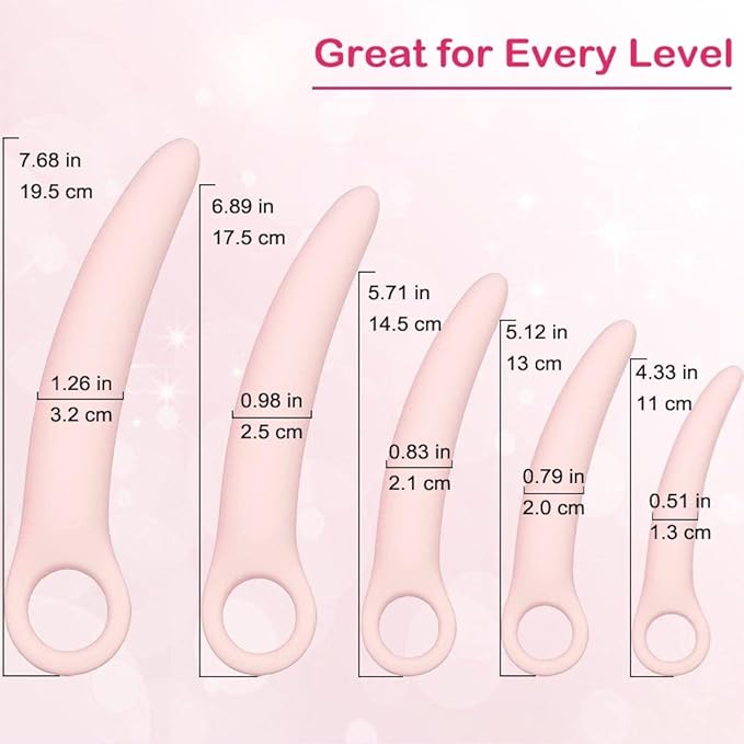 5-Pack Silicone Pelvic Floor Muscle Dilator Trainer Set，Pelvic Wand Massager for Women，Muscle Trainer, Strengthening Device (with Storage Bag)