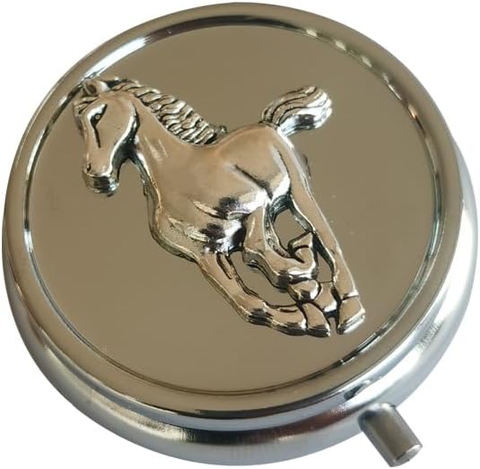 Medicine Pill Organizer Travel Pill Case - Small Pill Box for Purse, Mini Pocket Pill Case for Men, Cute Daily Pill Organizer Weekly Vitamin Pill Holder Round Metal Pill Box (Horse)