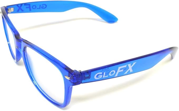 GloFX Ultimate Diffraction Glasses - Transparent Blue - 3D Prism Rainbow Effect - Great Edm, Festival, Concert, Fireworks, Christmas Lights, and Rave Accessory - Transparent Blue Frames
