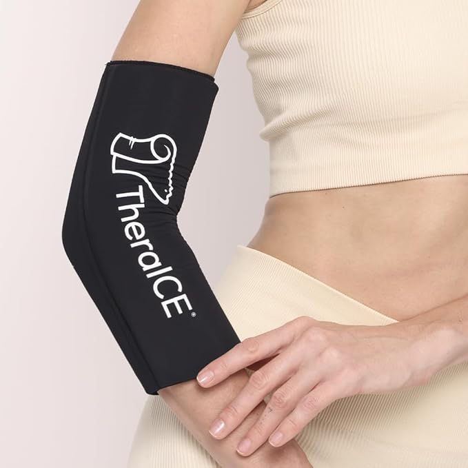 TheraICE Elbow Ice Pack Wrap Compression Sleeve for Injuries Reusable Gel Arm Cold Packs | Tennis Elbow Golfers & Cubital Tunnel, Tendinitis Pain Relief | Plus Shin Splints, Calf Strain | Women & Men