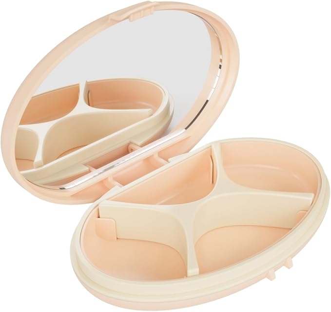 EQUADOSE Oval Compact Pill Case, Portable Organizer with Mirror, Travel Medication Holder with Removable Divider, Small Storage Case for Pills, Vitamins, Earbuds, Jewelry & Daily Essentials, Peach