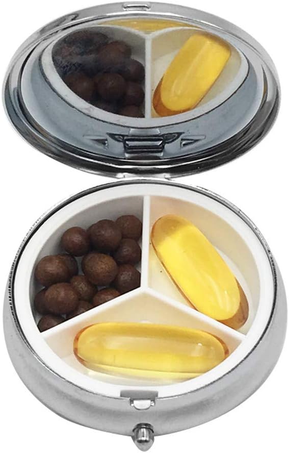 Round Medicine Box Portable Mini Metal Pill Case 2 inches Travel Little Pill Dispenser for Purse