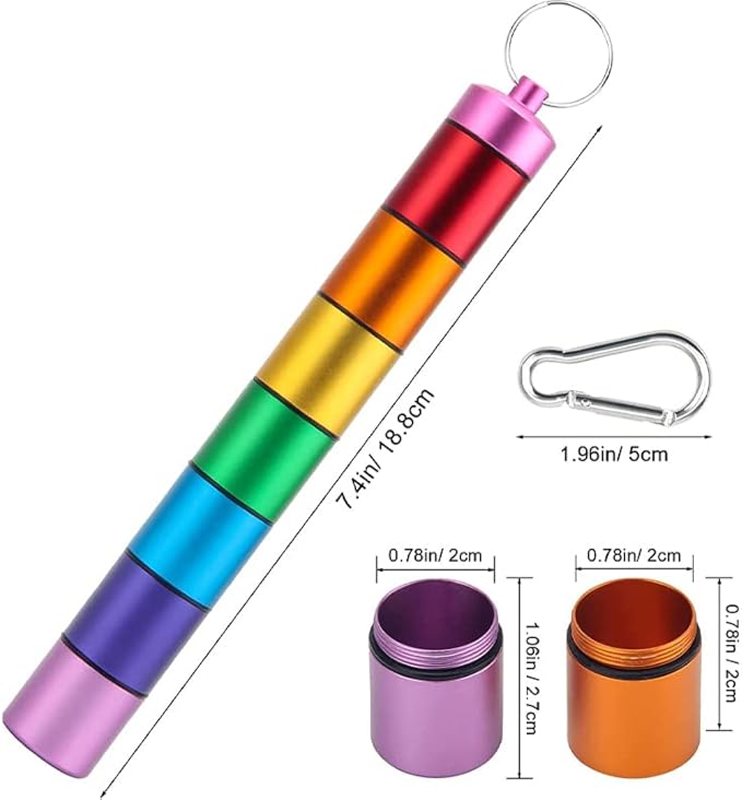 Tvoip Portable Pill Case Keychain Waterproof 7 Days Pill Holder Travel Pill Container Portable Medicine Keychain Daily Airtight Pill Organizer for Outdoor Camping Travel (Rainbow)