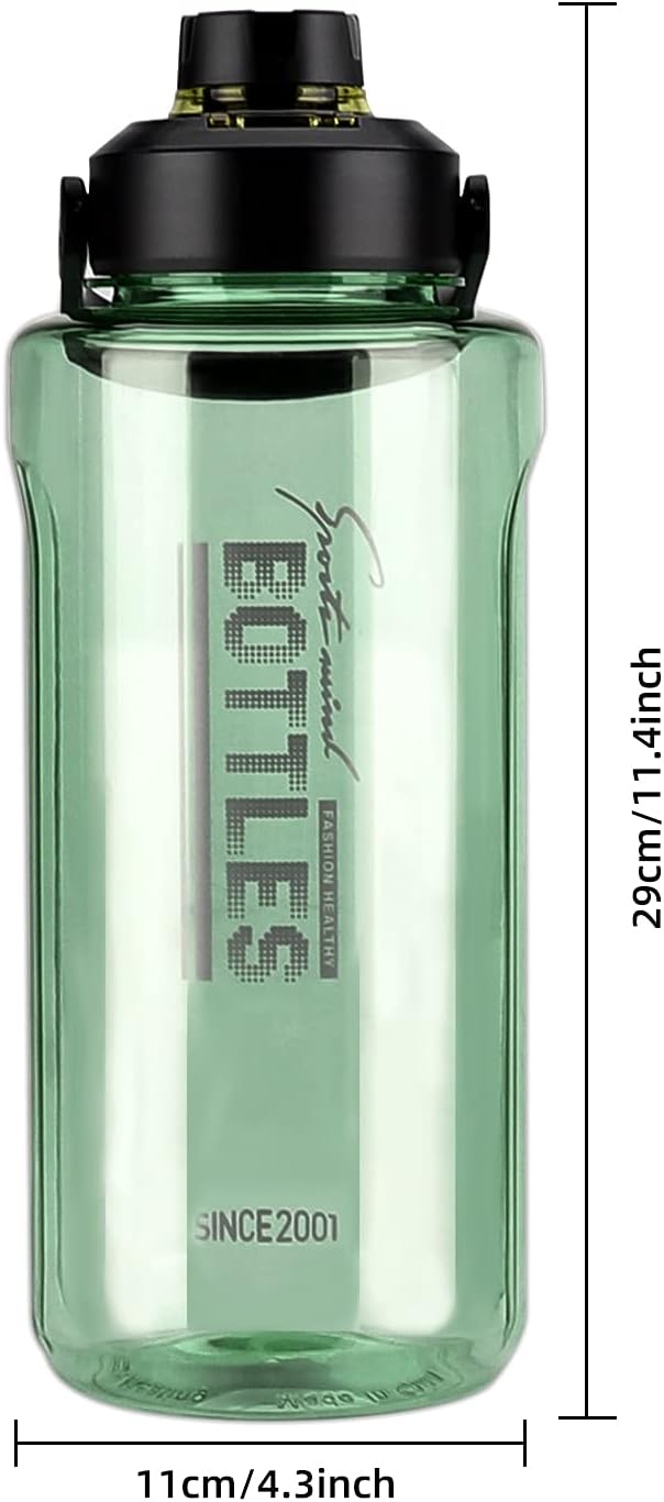 Half Gallon/64oz Water Bottle With Handle, 2L Leak proof BPA Free Fitness Sports Water Jug, Ensure You Drink Enough Water Daily for Gym and Outdoor Sports(Green)