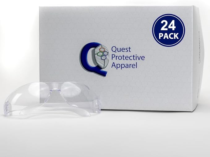 Quest Protective Apparel Safety Glasses for Men and Women - Anti Fog Safety Goggles for Shooting, Lab, or Construction – Polycarbonate Eye Protection [Clear & Pack of 24]