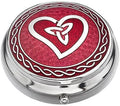 Enameled Metallic Pill Box Plastic-Lined Compartment 1.5" Diameter Birthday Gift Souvenir Present Health Care Organizer (Heart Trinity Knot)