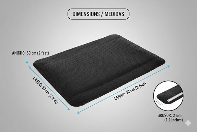 Tapetes Niva® Anti Fatigue Mat, Diamond Plate Non-Slip Finish, Foam Interior. for Profesional Kitchen, Garage or Industrial use, (Black, 36" L x 24" W x 0,82" Th)