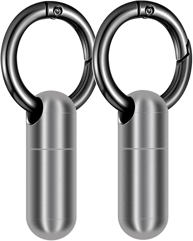 2PCS Micro Keychain Pill Holder, Portable Mini Size Titanium Alloy Pill Box Case, Waterproof & Lightweight Keychain Pill Container for Emergency Outdoor Travel Camping