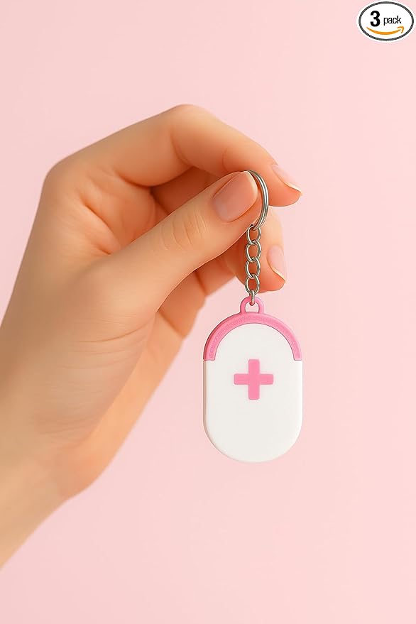 Keychain Pill Box Daily Medicine Carrying Tiny Keychain Vitamin Box (Pink)
