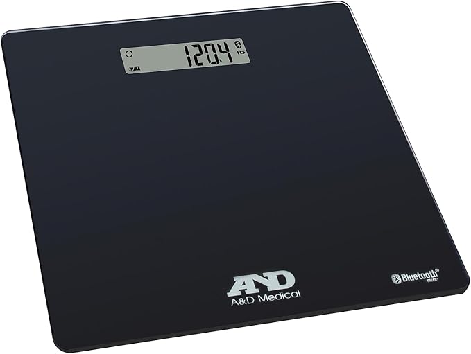 A&D Medical Digital Body Weight Scale - UC-352BLE - Bluetooth Bathroom Weight Machine, Syncs with A&D Heart Track App - 450lb (200kg) - Batteries Included, Black
