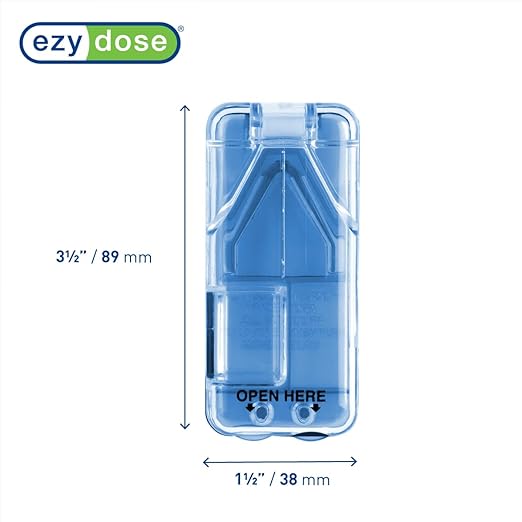 Ezy Dose Pill Cutter and Splitter with Built-in Pill Dispenser, Easy-Cut Stainless Steel Blade for Tablets, Vitamins, Medication, Portable, Travel-Size Pill Cutter for Seniors, Pets, Color May Vary