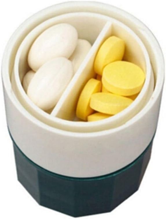 Pill Box, Premium Practical Pill Tablet Medicine Cutter Grinder Crusher Storage Organizer Box Case - White + Army Green