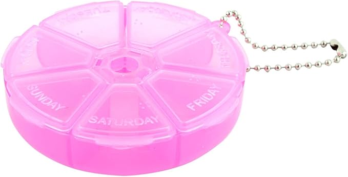 uxcell Round Shaped Medicine Pill 7 Slots Organizer Box Case Container Fuchsia