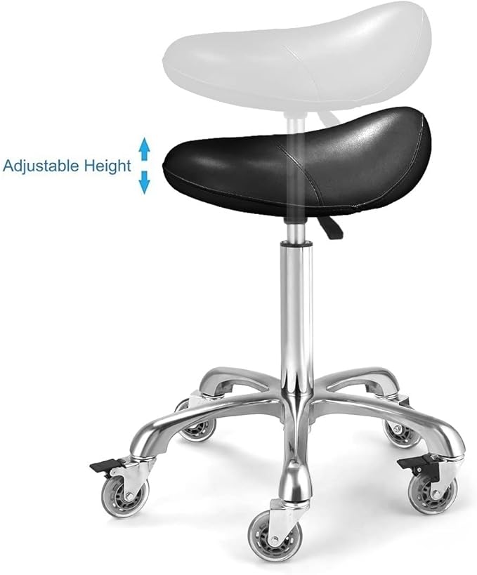 Ergonomic Saddle Stool with Wheels Rolling Chair Professional Saddle Chair Heavy Duty Adjustable Swivel Hydraulic Stool for Massage Hair Stylist Salon Tattoo Office(Without backrest,Black)