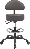 Swivel Rolling Stool Round Chair,Thick Sturdy Padding,Adjustable Stool with Wheels for Doctor,Medical,Massage Salon,Office,Shop(with New Back, Brown)