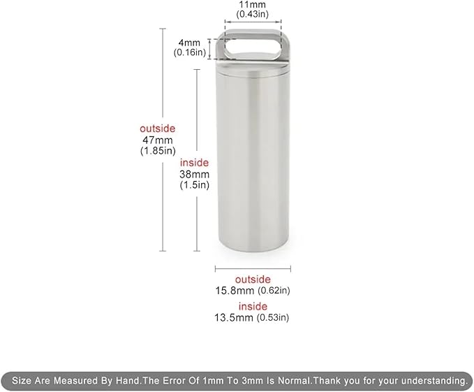 Titanium Pill Container Keychain, Waterproof EDC Pill Holder for Vitamins & Medication, Ultra-Lightweight Metal Pill Case Organizer for Men & Women, Portable Travel Pill Box (M)