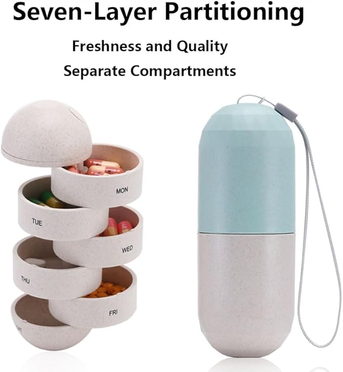 TopHomer Weekly Pill Organizer 1Times a Day, Daily Pill Box 7 Day, Large Travel Pill Case with 7Compartment to Hold Medicine, Vitamin and Supplement