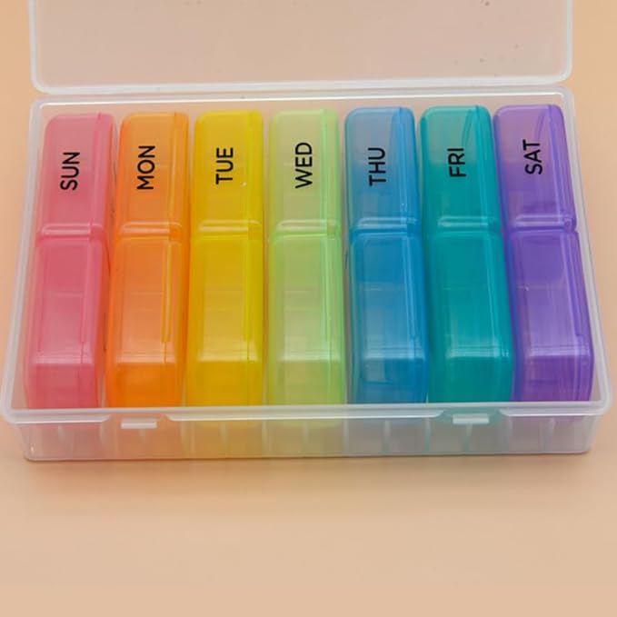 iplusmile Portable Pill Case Small Storage 7-Gird Medicine Organizer with Double Lid Protection Compact Outdoor Travel Size Pill Box 4.33X1.37X0.86 Inches