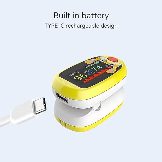 Pediatric Pulse Oximeter, Pulse Oximeter Oxygen Monitor Finger For Kids and Child Over 2,Children's Sats Monitor Checking Oxygen Saturation, Heart Rate,PI At Home, School or Trip Use (yellow)